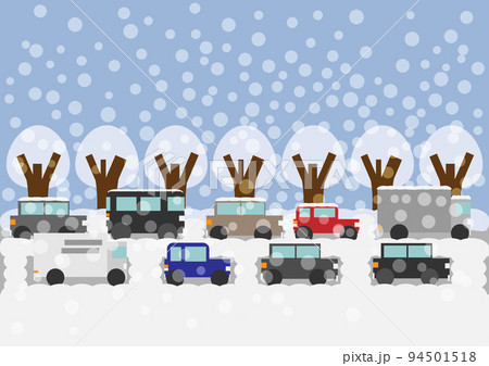 大雪で立往生する車の列 94501518