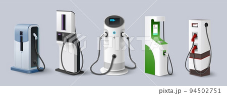 Electric car charging station realistic icon set 94502751