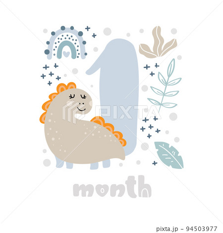 1 one month Baby boy anniversary card metrics....のイラスト素材 [94503977] - PIXTA