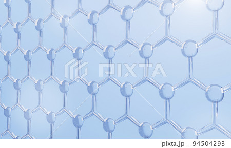 Blue transparency chemical glass hexagonal structure connection network background. Science and cosmetics concept. 3D illustration rendering 94504293