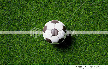 Soccer field center and ball in top view background. Sport and athletic concept. 3D illustration rendering 94504302