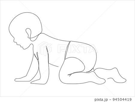Continuous line drawing of a little baby is lying on the bad. Minimalism art. 94504419