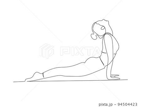 Continuous line drawing of woman doing exercise yoga. Minimalism art. Continuous line drawing of woman doing exercise yoga. Minimalism art. 94504423