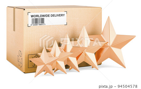 Parcel with five golden stars. 3D rendering 94504578
