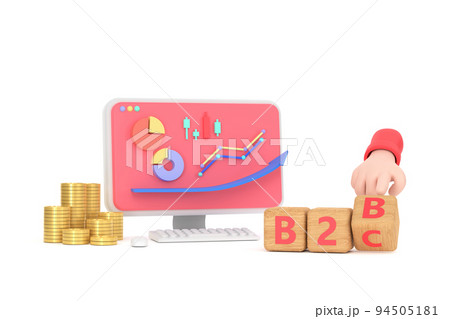 Hand turns a dice and changes the expression "B2B" to "B2C" 94505181