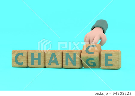 Hand turns dice and changes the word "chance" to "change". Hand turns dice and changes the word "chance" to "change". 94505222