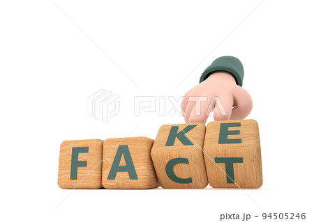 Hand turns dice and changes the word "fake" to "fact". 94505246