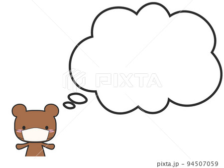 マスクをしている上半身のクマさんとシンプルなもこもこフキダシ マスクをしている上半身のクマさんとシンプルなもこもこフキダシ 94507059