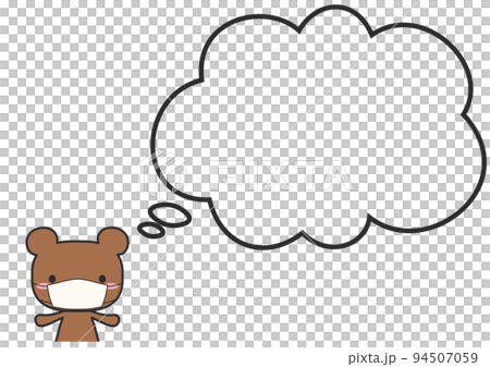 マスクをしている上半身のクマさんとシンプルなもこもこフキダシ マスクをしている上半身のクマさんとシンプルなもこもこフキダシ 94507059