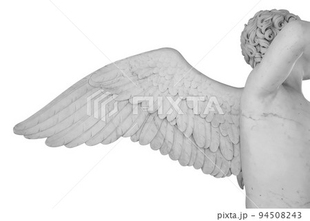 Ancient statue. Wing of angel. Statue detail isolated on white background with clipping path 94508243