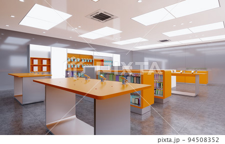 Design store selling mobile phones and accessories in the interior in orange color. Design store selling mobile phones and accessories in the interior in orange color. 94508352