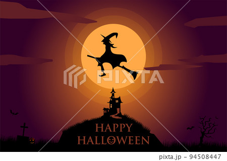 Halloween background with flying witch on the full moon Halloween background with flying witch on the full moon 94508447