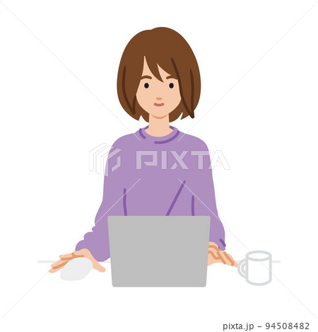 デスクで座ってPCを使っているリモートワークの女性 94508482