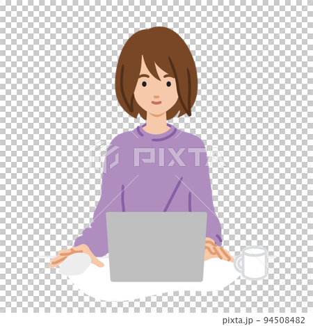 Remote work woman sitting at a desk and using a PC 94508482