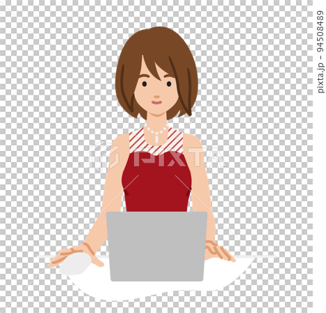穿著裙子的女人坐在辦公桌前使用 PC 94508489