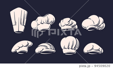 Chef hat set, cook's cap. Vector white symbols 94509020