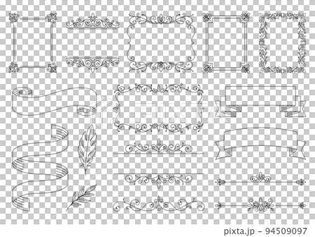Set of retro ornamental frames, Simple black line decorative borders, Decorative collection for your design. 94509097