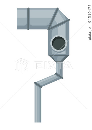 Ventilation pipe. Vent system element. Isolated cartoon part. Air system, steel pipe detail constructor on white background Ventilation pipe. Vent system element. Isolated cartoon part. Air system, steel pipe detail constructor on white background 94510472