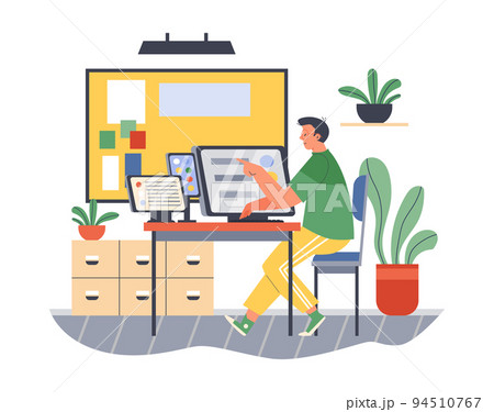 Graphic UI UX designer creates design for website vector illustration isolated. 94510767