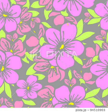 symmetrical seamless pattern of pink flowers on a gray background, texture, design symmetrical seamless pattern of pink flowers on a gray background, texture, design 94510903