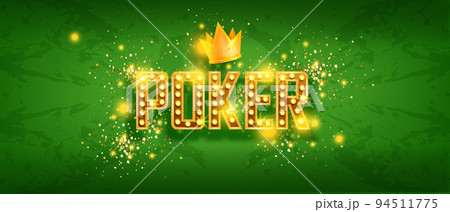 Holdem poker banner, vector casino green table background, shiny bulb letters, golden crown. Holdem poker banner, vector casino green table background, shiny bulb letters, golden crown. 94511775