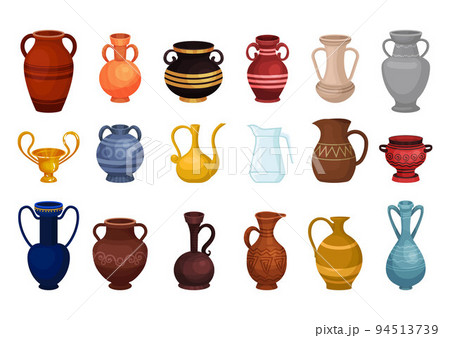 Ceramic Jug and Crockery with Neck and Handle for Liquid Big Vector Set 94513739