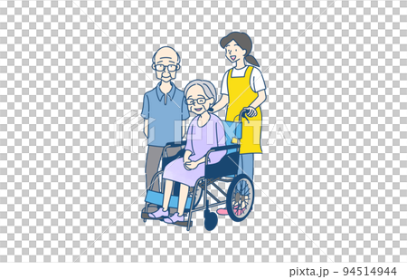 車椅子を押す女性と介護士 車椅子を押す女性と介護士 94514944