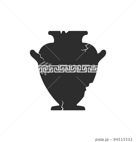 Broken amphorae silhouette. Cracked ancient greek vase with meander pattern. Antique ceramic jar or vessel. Old clay pottery. Vector Broken amphorae silhouette. Cracked ancient greek vase with meander pattern. Antique ceramic jar or vessel. Old clay pottery. Vector 94515532