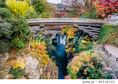 山梨県大月市　紅葉に染まる甲斐の猿橋 94516101