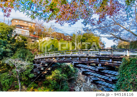 山梨県大月市　紅葉に染まる甲斐の猿橋 94516116