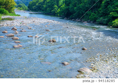利根川の風景　上牧夢のブリッジから下流方面の眺め　新緑の季節　 94518285