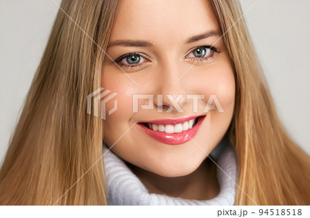 Autumn winter fashion and knitwear, beautiful woman wearing warm knitted sweater, close-up portrait Autumn winter fashion and knitwear, beautiful woman wearing warm knitted sweater, close-up portrait 94518518