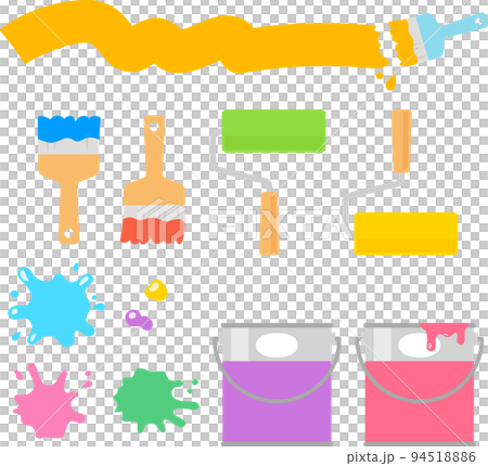 ペンキの缶と刷毛とローラーのイラストセット ペンキの缶と刷毛とローラーのイラストセット 94518886