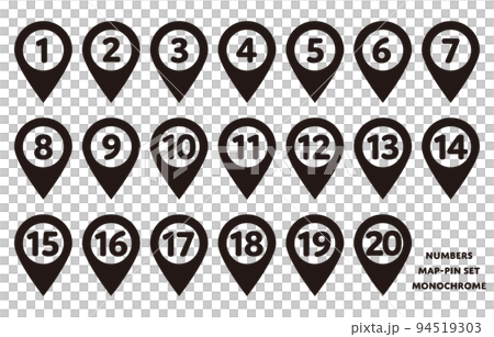 番号のついたシンプルなマップピンセット（モノクロ） 94519303