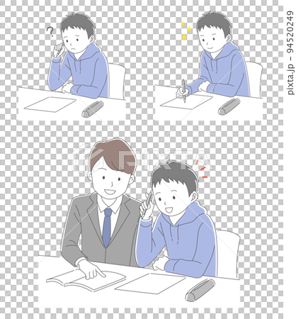 Illustration set of a male student studying and a male teacher teaching 94520249