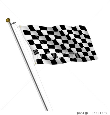 Chequered flag pole 3d illustration on white with clipping path 94521729