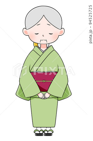 着物を着たシニア女性のイラスト 困った顔のイラスト素材