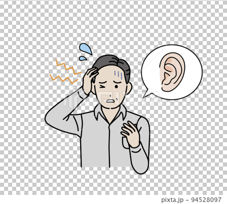 耳鳴り　耳が痛い中年の男性　異音　中耳炎　病気　症状　イラスト 94528097