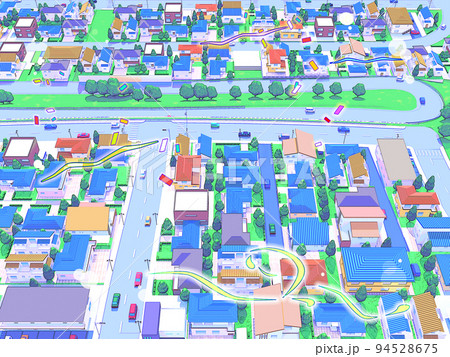 住宅街CG パステルカラー 街並み 俯瞰 背景 ポップ 住宅街CG パステルカラー 街並み 俯瞰 背景 ポップ 94528675