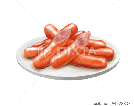 皿に盛られたウインナーソーセージのリアルな水彩イラスト 94528838