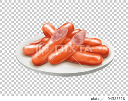 皿に盛られたウインナーソーセージのリアルな水彩イラスト 94528838