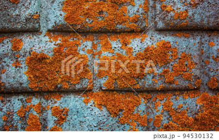 Brick textured background with orange moss texture Brick textured background with orange moss texture 94530132