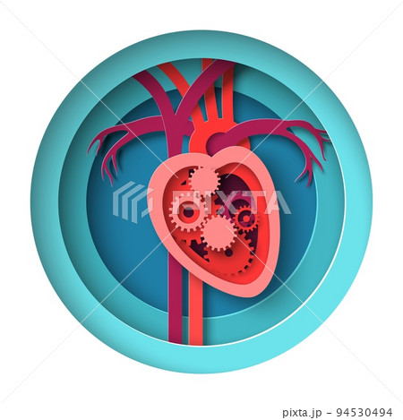 Heart mechanism medical paper cut craft vector Heart mechanism medical paper cut craft vector 94530494