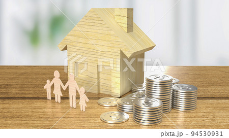 The home wood and coins for property or building concept 3d rendering 94530931
