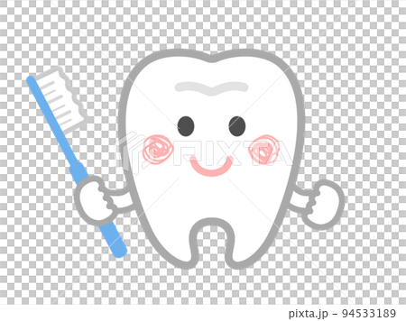 Illustration of a tooth character holding a toothbrush 94533189