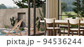 Modern luxury pool villa resort dining room interior design with modern minimal dining table 94536244