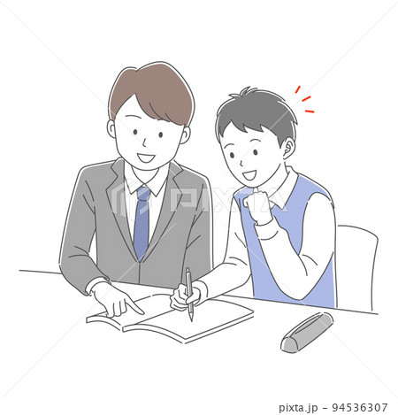 男子学生に勉強を教える男性教師 男子学生に勉強を教える男性教師 94536307