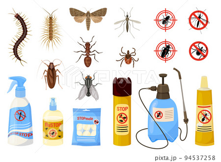 Harmful Insects Cartoon Big Colored Icon Set 94537258
