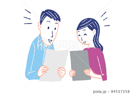 相談する二人　タブレットを持つ男女　イラスト素材 94537358