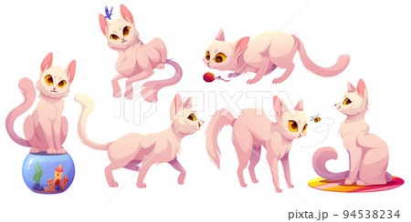 Set of funny white cats cartoon characters set Set of funny white cats cartoon characters set 94538234